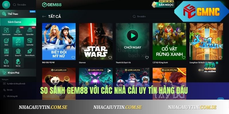 So sánh Gem88 với các nhà cái uy tín hàng đầu