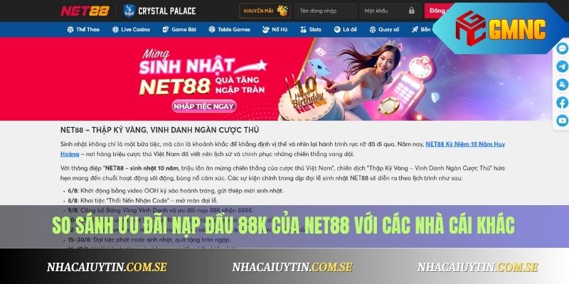 So sánh ưu đãi nạp đầu 88K của Net88 với các nhà cái khác